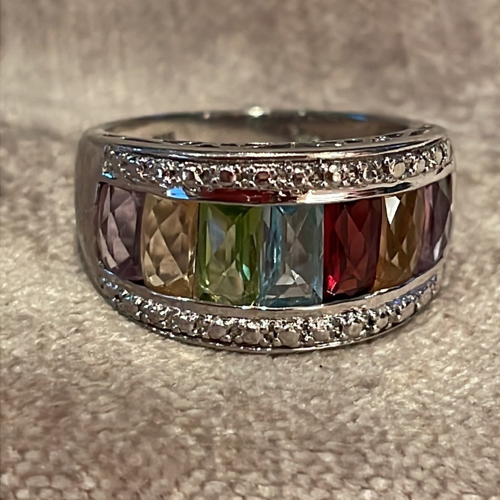 Genuine Baguette Gemstone Sterling Silver Ring size 6.75 Sterling Silver 925